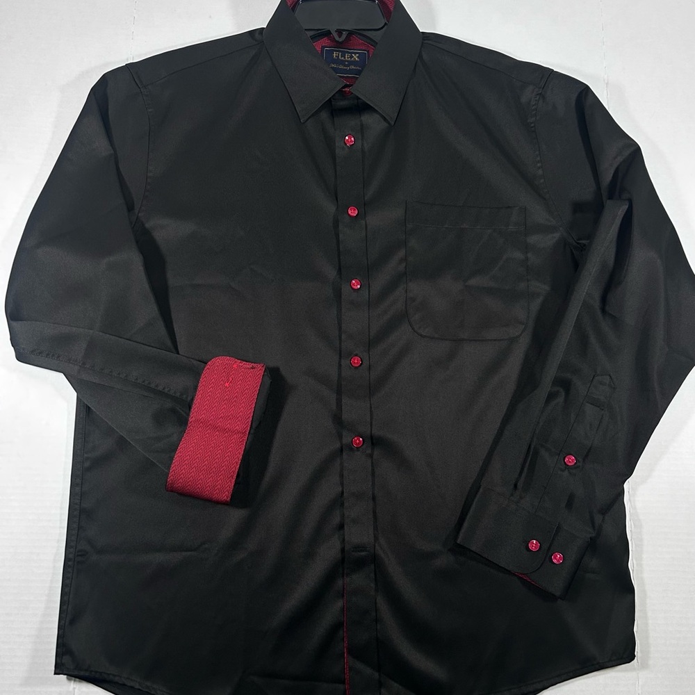 Luxury Italian Men's Black Shirt Red Accents Goth Club Punk